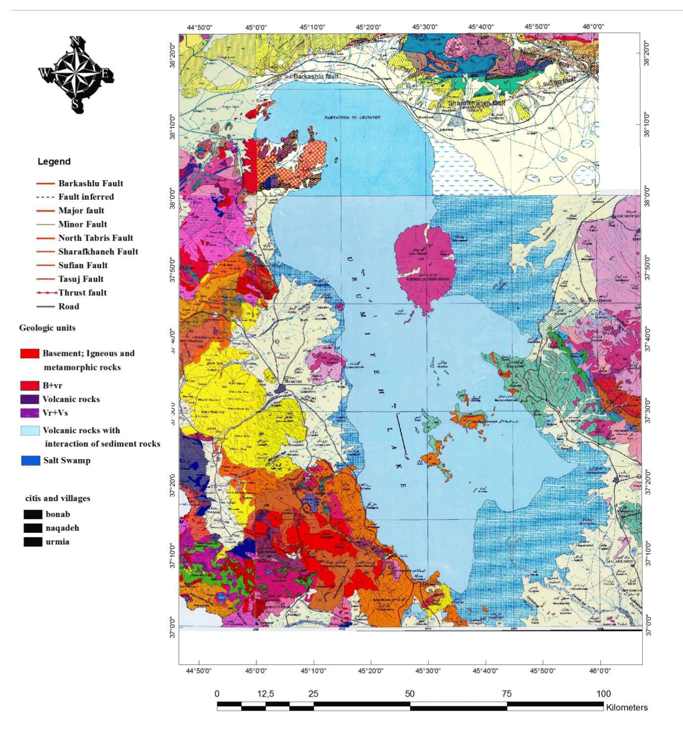 figure 2 geological map of the urmia region northwest of iran this map compiled of four 1250000 geology maps of geological survey of iran in arcgis arc