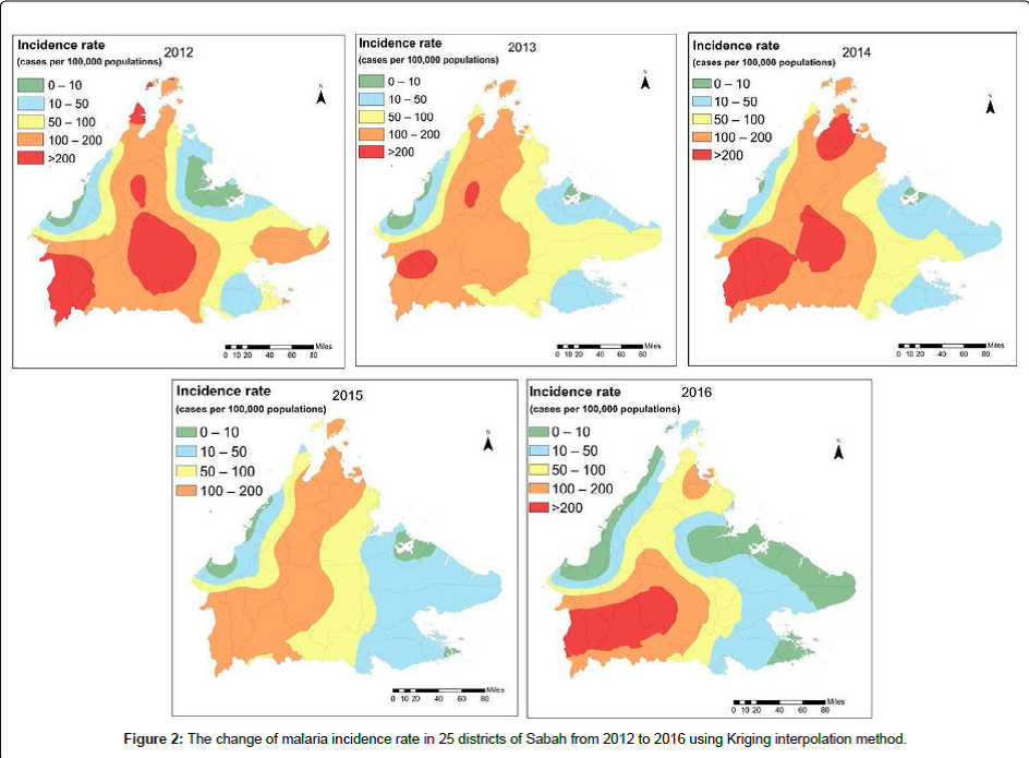 Spatial Distribution of Malaria Incidence in Sabah from 2012 to 2016