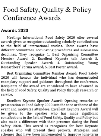 Food Safety, Quality & Policy Conference Awards