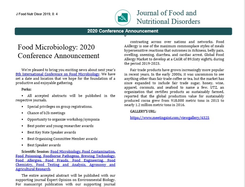 Food Microbiology: 2020 Conference Announcement