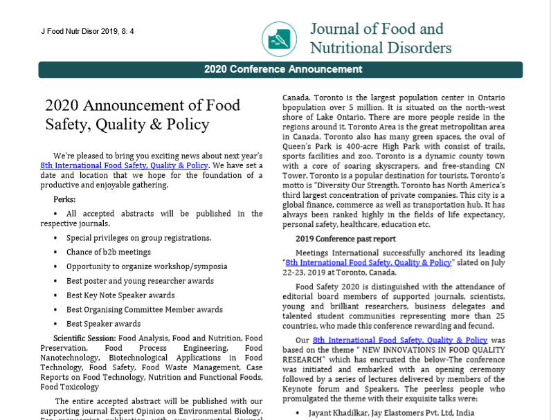 2020 Announcement of Food Safety, Quality & Policy