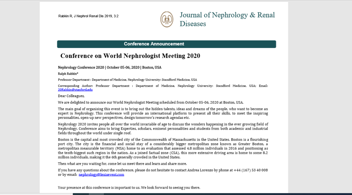 Conference on World Nephrologist Meeting 2020