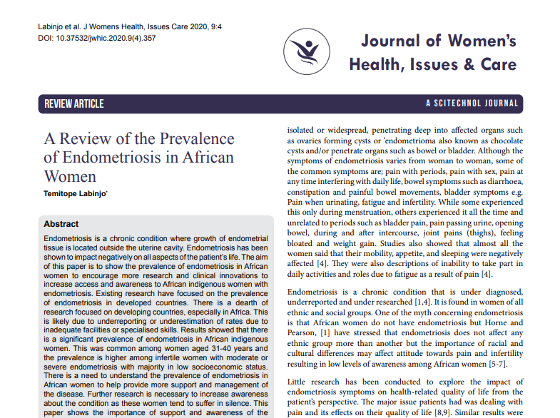 A Review of the Prevalence of Endometriosis in African Women