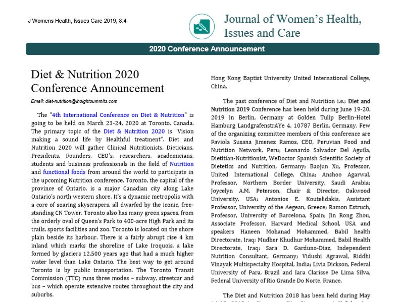 4th International Conference on Diet & Nutrition